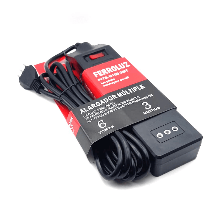 Alargador de 3 metros / 6 posiciones con interruptor- FERROLUZ 1