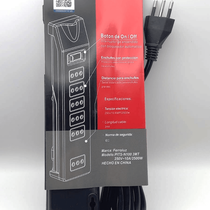 Alargador de 3 metros / 6 posiciones con interruptor- FERROLUZ 3