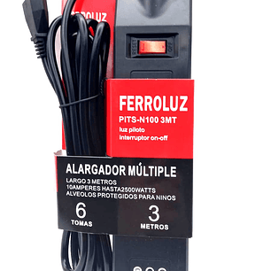 Alargador de 3 metros / 6 posiciones con interruptor- FERROLUZ
