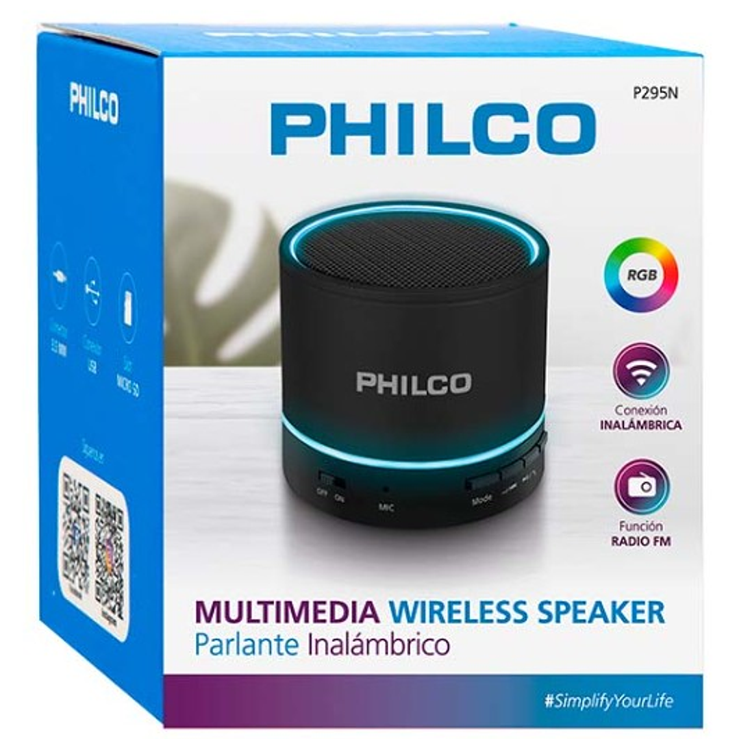 Parlante Bluetooth PHILCO P295N – Sonido Multimedia con Estilo RGB y Radio FM 5