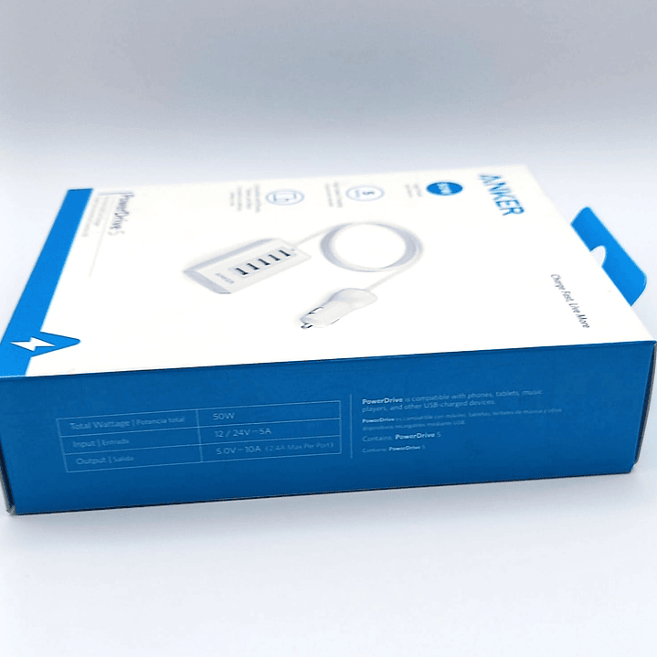 Cargador USB para Auto ANKER PowerDrive 5 – 5 Puertos, 50W, Carga Inteligente PowerIQ 3