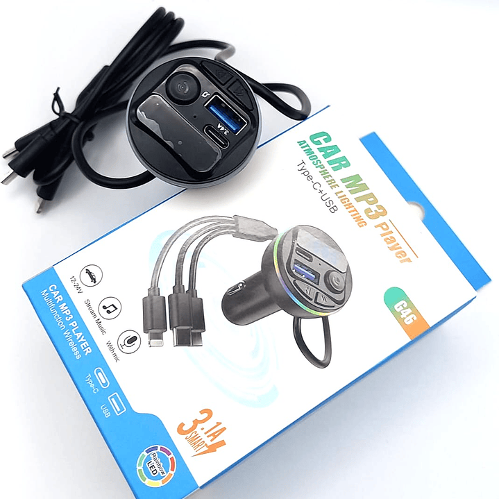 Reproductor MP3 para Auto G46 – Bluetooth, USB, Type-C y Luz Ambiental 4