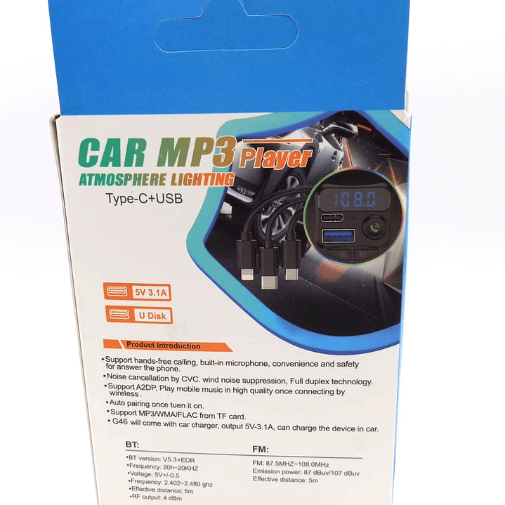 Reproductor MP3 para Auto G46 – Bluetooth, USB, Type-C y Luz Ambiental 8