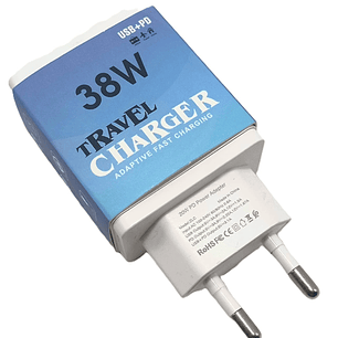 Cargador con puerto USB + Tipo C 38W TRAVEL CHARGER– Carga Rápida Inteligente para Todos tus Dispositivos