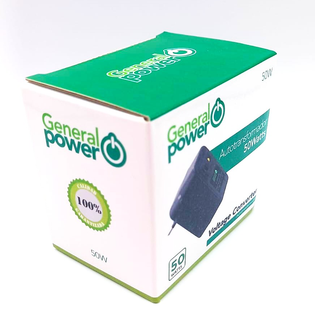 Autotransformador General Power 50W – Convertidor de Voltaje Portátil 220V a 110V 5