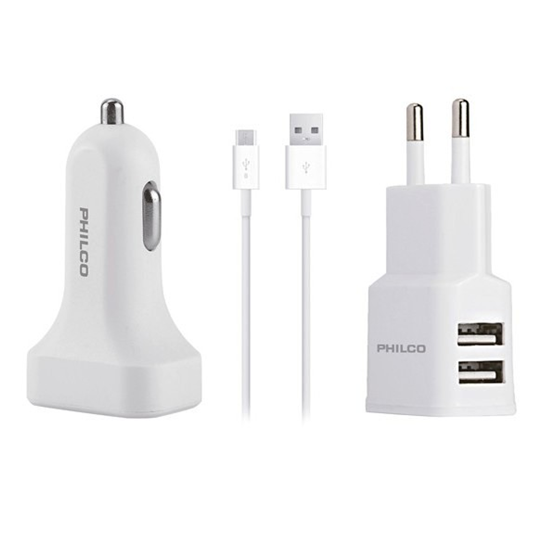 Kit de Carga PHILCO 3 en 1 Tipo C – Cargador de Pared + Cargador de Auto + Cable USB 1