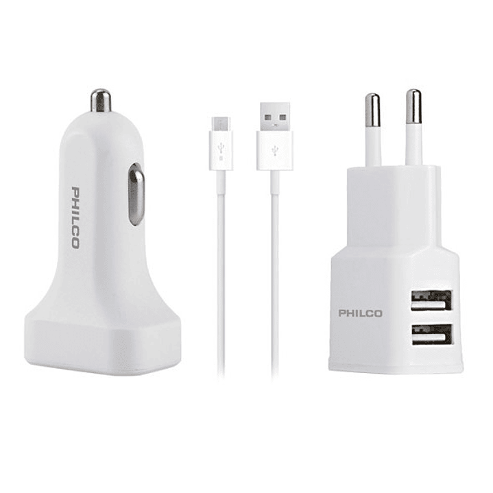 Kit de Carga PHILCO 3 en 1 Tipo C – Cargador de Pared + Cargador de Auto + Cable USB 1