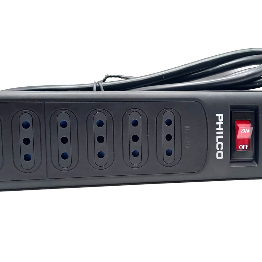 Alargador con 6 tomas / Protector de Sobretensión PHILCO P9186 –  1.5 m de Cable | 1050 Joules  |  2.200W 3