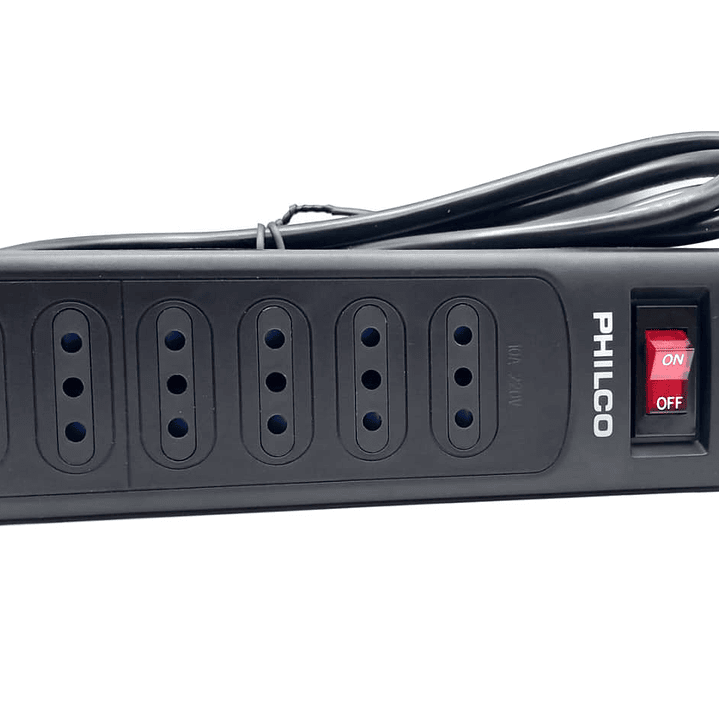 Alargador con 6 tomas / Protector de Sobretensión PHILCO P9186 –  1.5 m de Cable | 1050 Joules  |  2.200W 3