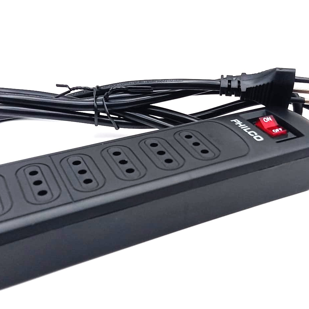 Alargador con 6 tomas / Protector de Sobretensión PHILCO P9186 –  1.5 m de Cable | 1050 Joules  |  2.200W 4