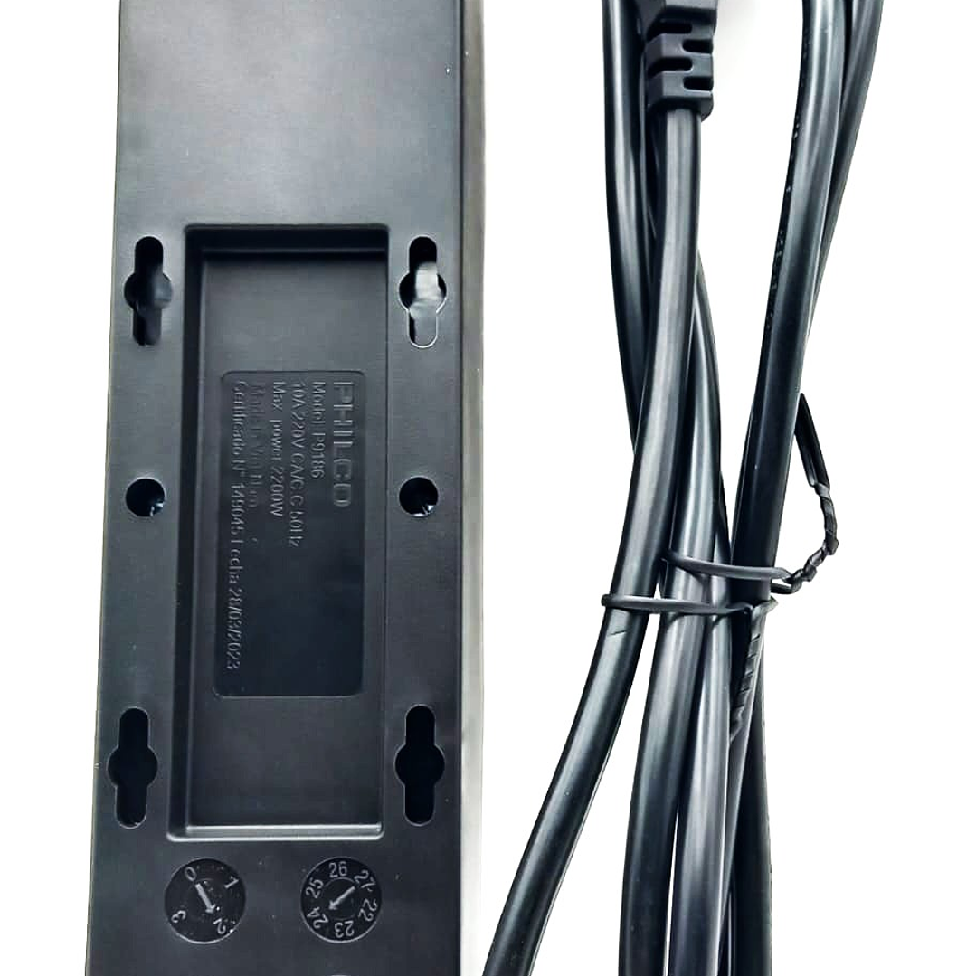 Alargador con 6 tomas / Protector de Sobretensión PHILCO P9186 –  1.5 m de Cable | 1050 Joules  |  2.200W 5