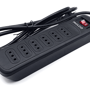 Alargador con 6 tomas / Protector de Sobretensión PHILCO P9186 –  1.5 m de Cable | 1050 Joules  |  2.200W