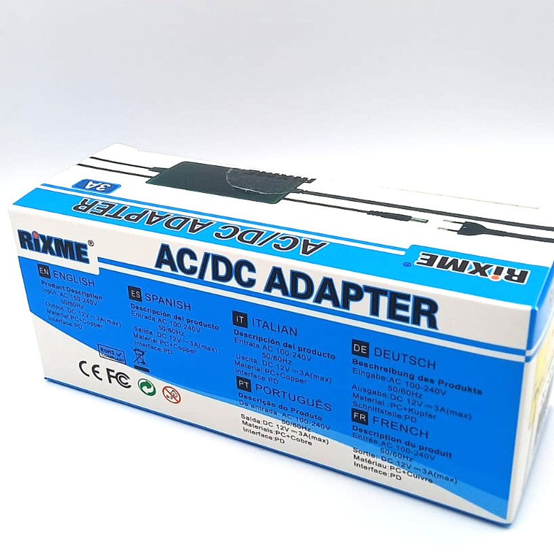 Adaptador de Corriente RIXME AC/DC 12V 3A  Fuente de Poder Universal para Dispositivos Electrónicos 6