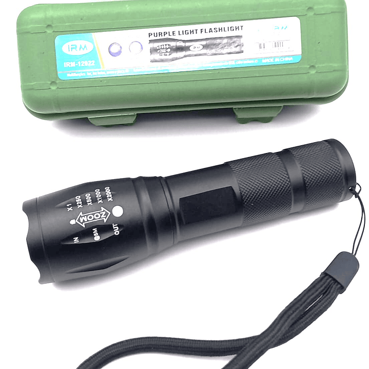 Linterna Táctica IRM-12922 USB Recargable  Luz UV y Blanca con Zoom  4
