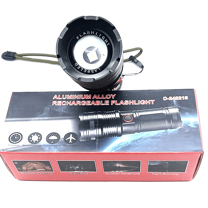 Linterna Recargable D-240215 USB  Aleación de Aluminio, Zoom y Power Bank 6
