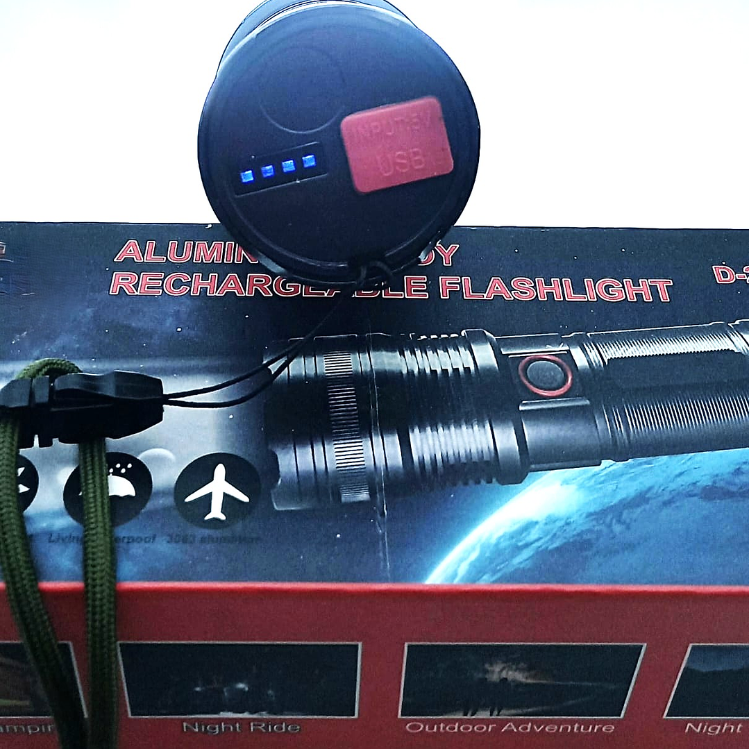 Linterna Recargable D-240215 USB  Aleación de Aluminio, Zoom y Power Bank 7