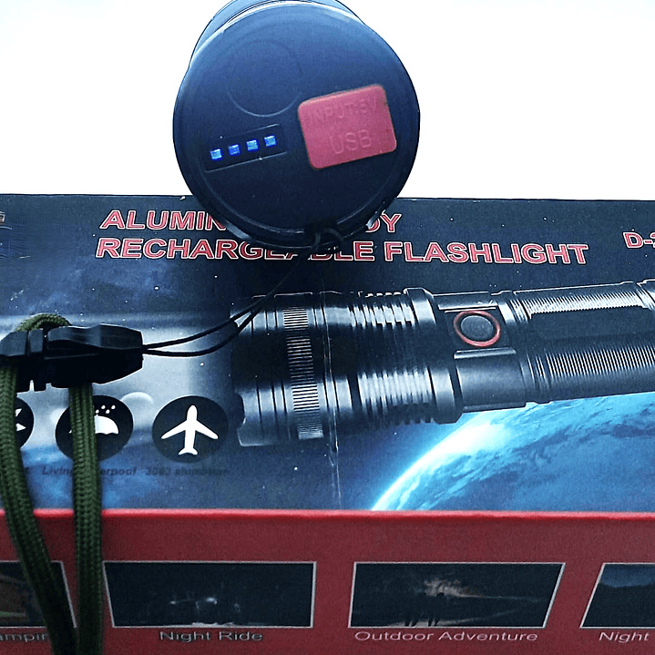 Linterna Recargable D-240215 USB  Aleación de Aluminio, Zoom y Power Bank 7