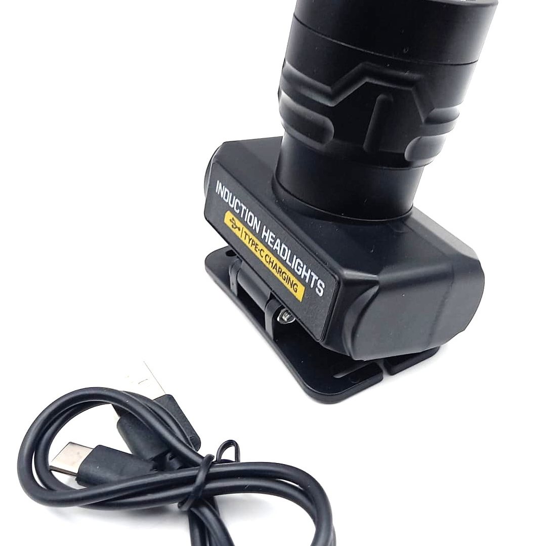 Linterna Frontal LED con Sensor de Inducción  |  Recargable Tipo-C, Zoom y Alta Potencia 6