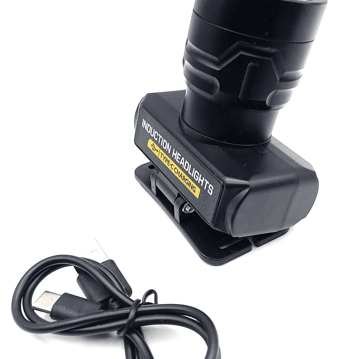 Linterna Frontal LED con Sensor de Inducción  |  Recargable Tipo-C, Zoom y Alta Potencia 6