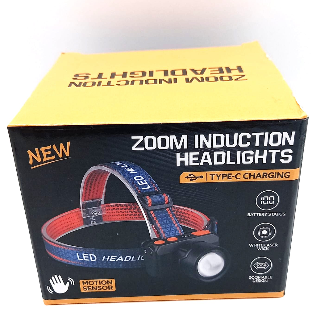 Linterna Frontal LED con Sensor de Inducción  |  Recargable Tipo-C, Zoom y Alta Potencia 10