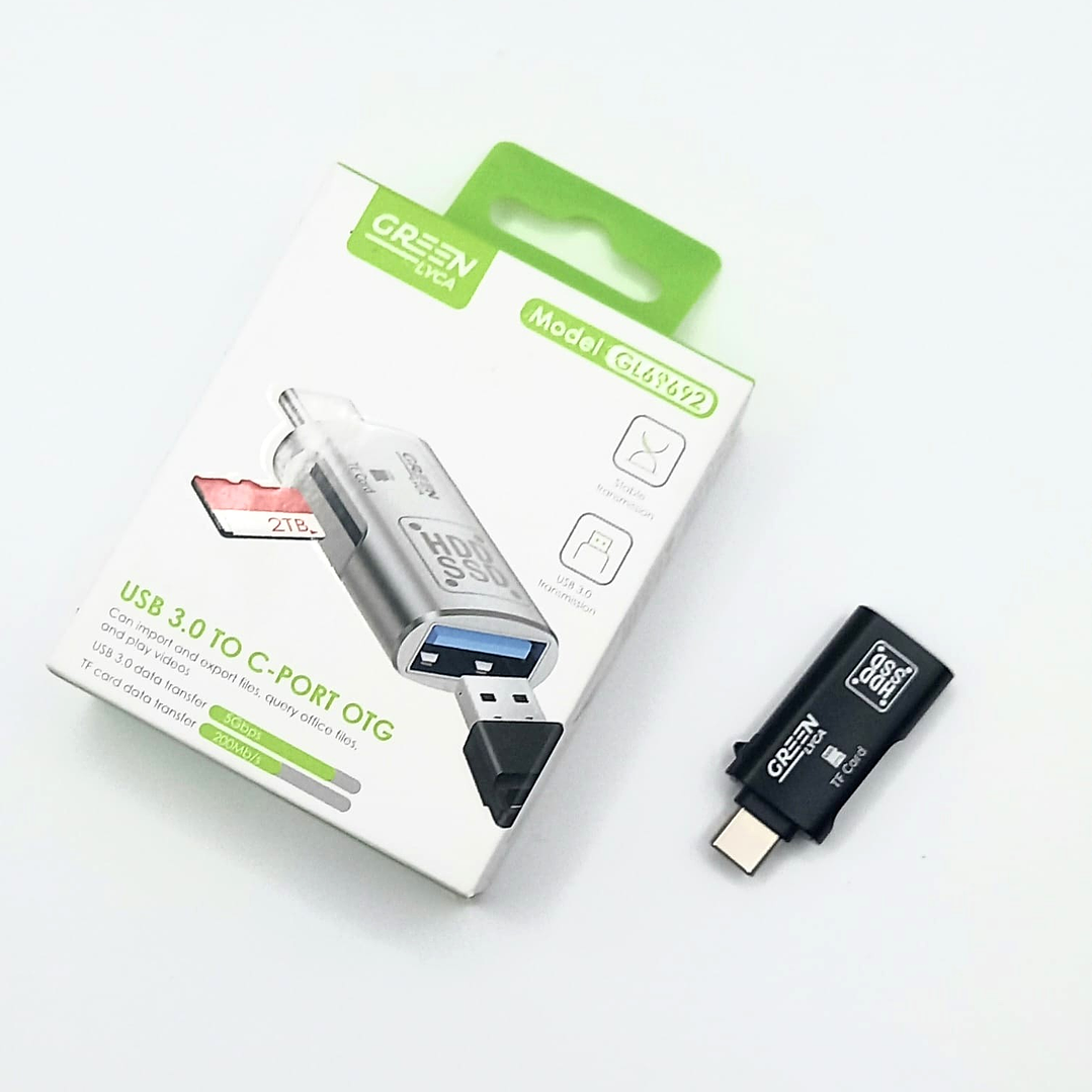 Adaptador USB 3.0 a Tipo-C OTG Green Lyca  |  Lector de Tarjeta TF para Smartphone, Tablet y Laptop 3