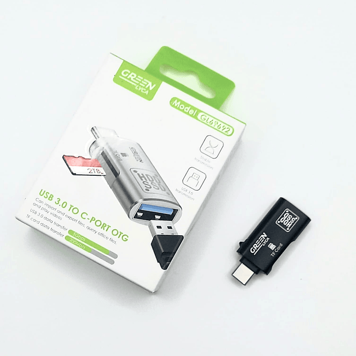 Adaptador USB 3.0 a Tipo-C OTG Green Lyca  |  Lector de Tarjeta TF para Smartphone, Tablet y Laptop 3