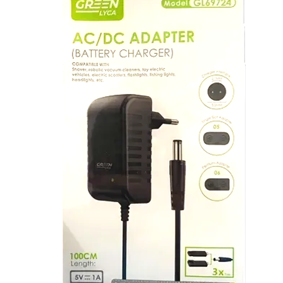 Adaptador Cargador AC/DC 5V 1A  Green Lyca GL69724 con Conectores Intercambiables 3