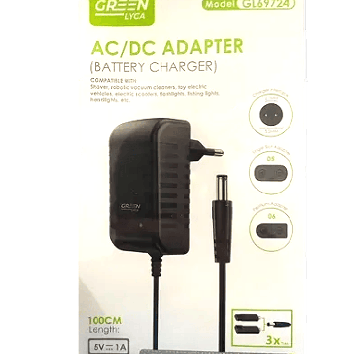 Adaptador Cargador AC/DC 5V 1A  Green Lyca GL69724 con Conectores Intercambiables 3