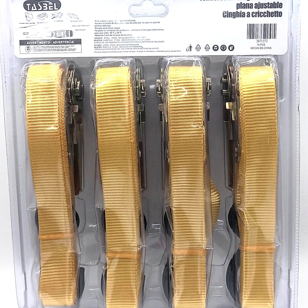 Tensores de Carga TASBEL 4.5M x 25MM  |  Set de 4 con Cinta Plana y Alta Resistencia 6