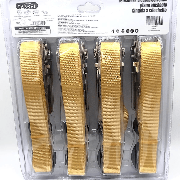 Tensores de Carga TASBEL 4.5M x 25MM  |  Set de 4 con Cinta Plana y Alta Resistencia 7