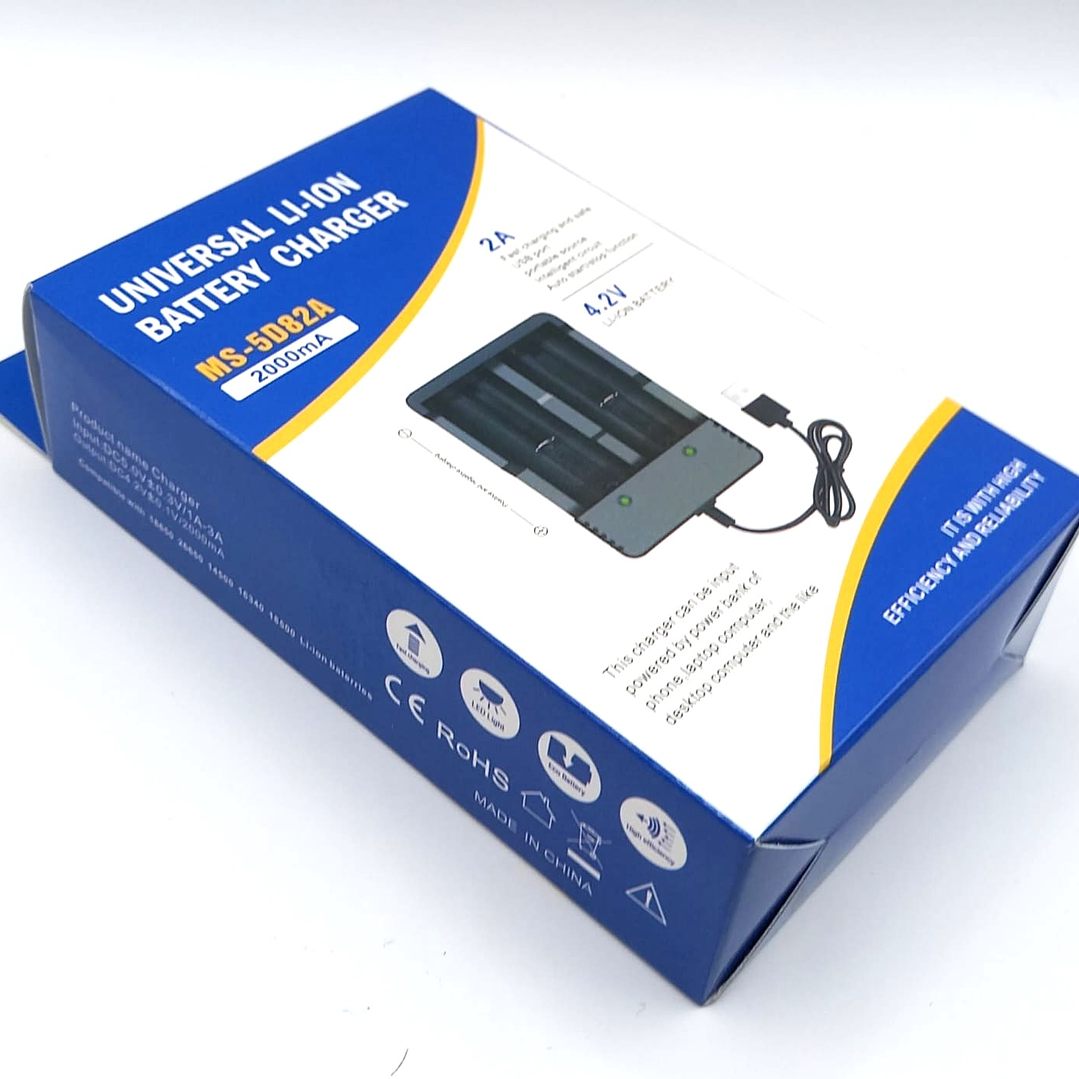 Cargador Universal Pilas 18650  | Litio 3.7V MS-5D82A  | 4 Slots USB 2A  | Cargador Rápido 8