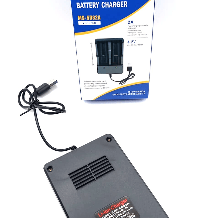 Cargador Universal Pilas 18650  | Litio 3.7V MS-5D82A  | 4 Slots USB 2A  | Cargador Rápido 6