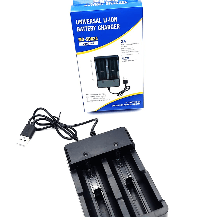 Cargador Universal Pilas 18650  | Litio 3.7V MS-5D82A  | 4 Slots USB 2A  | Cargador Rápido 5