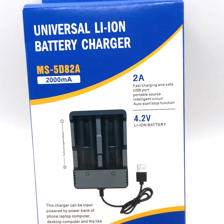 Cargador Universal Pilas 18650  | Litio 3.7V MS-5D82A  | 4 Slots USB 2A  | Cargador Rápido 7
