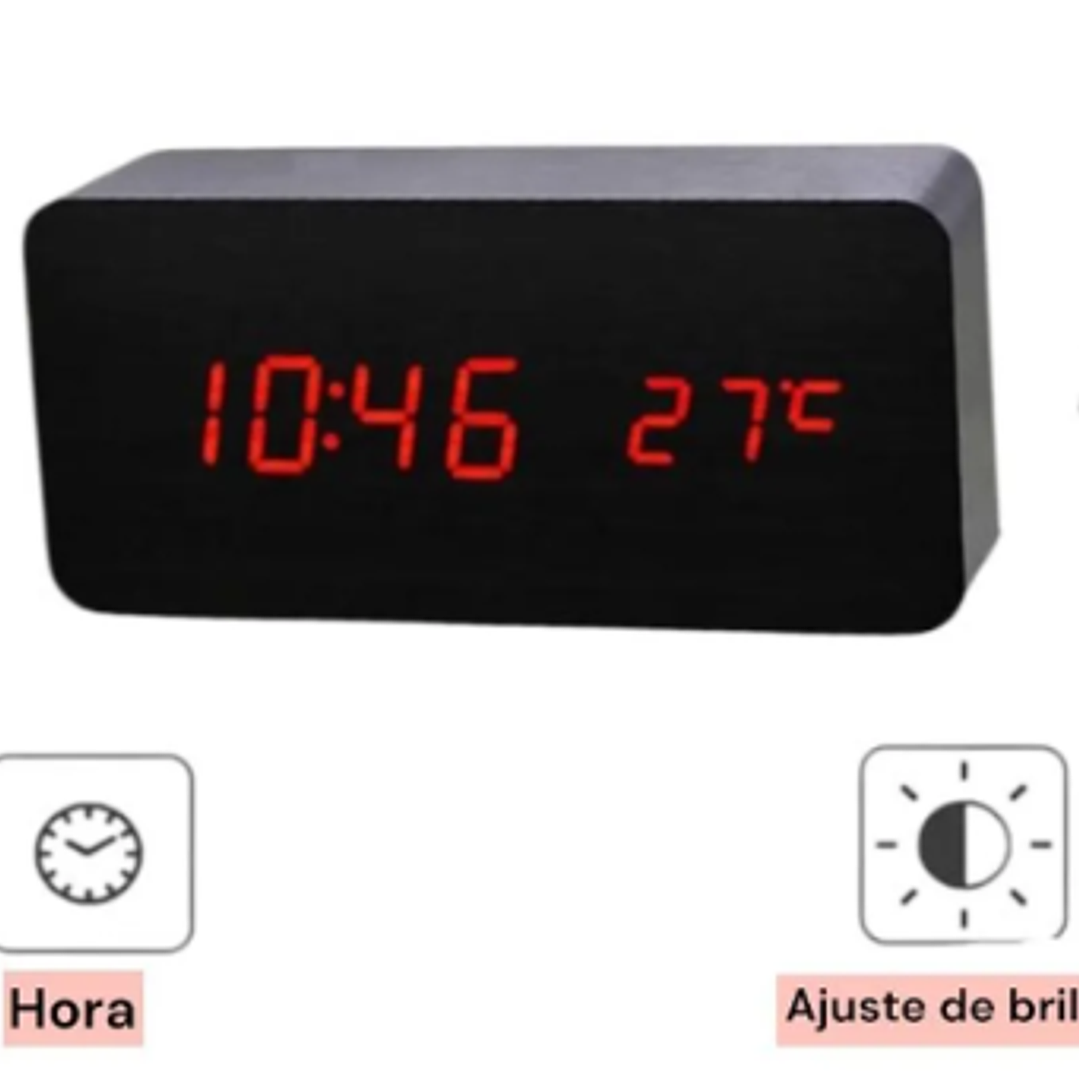 Reloj Digital LED con Control de Voz  Alarma, Calendario y Temperatura 4