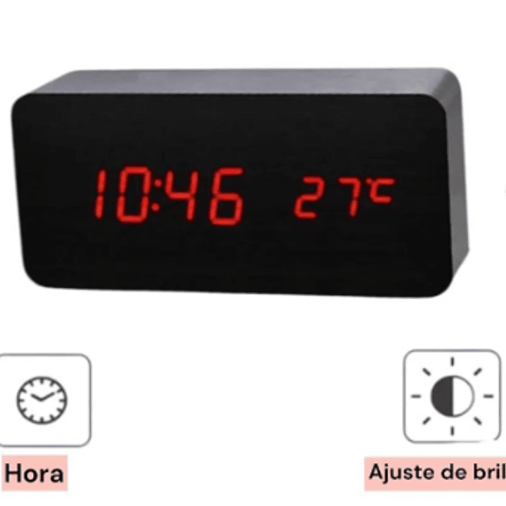 Reloj Digital LED con Control de Voz  Alarma, Calendario y Temperatura 4