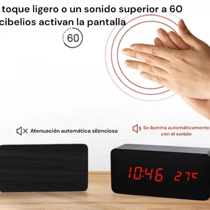 Reloj Digital LED con Control de Voz  Alarma, Calendario y Temperatura 5