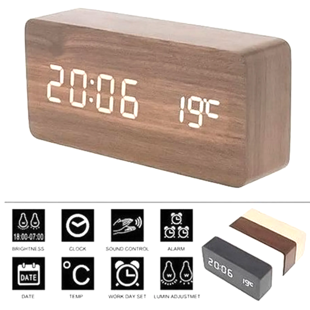 Reloj Digital LED con Control de Voz  Alarma, Calendario y Temperatura 3