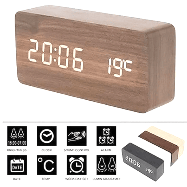 Reloj Digital LED con Control de Voz  Alarma, Calendario y Temperatura 3