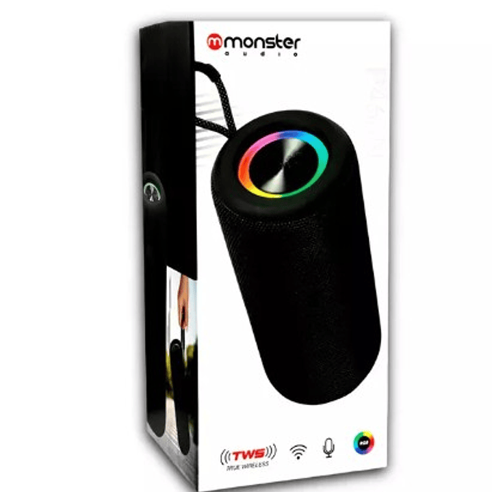 Parlante Bluetooth Monster P468N  Portátil, TWS, Luz LED RGB y Sonido Envolvente 9