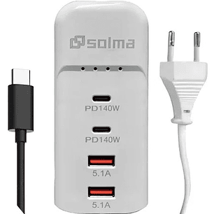 Rack Charger SOLMA PD140W  Cargador Rápido 4 Puertos USB-C y USB-A