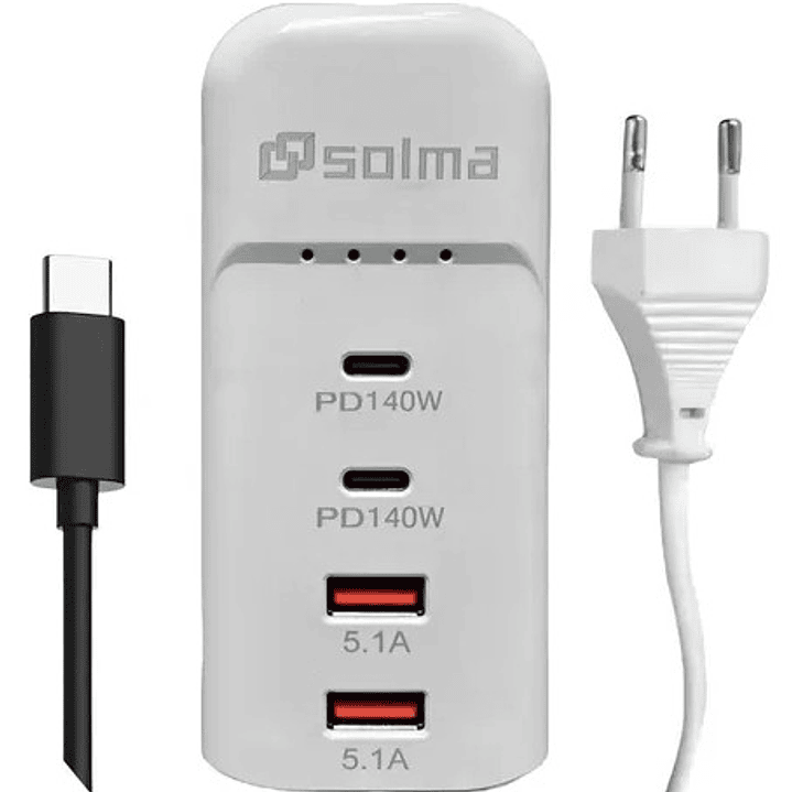 Rack Charger SOLMA PD140W  Cargador Rápido 4 Puertos USB-C y USB-A 1