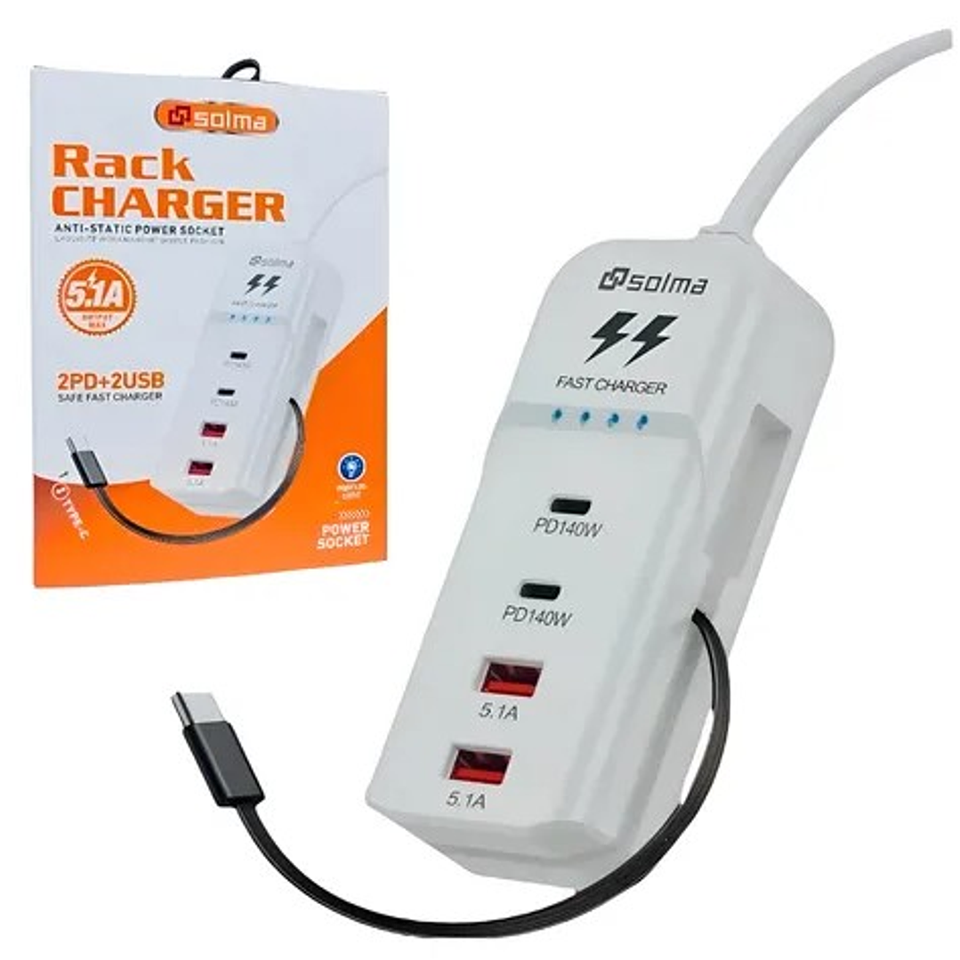 Rack Charger SOLMA PD140W  Cargador Rápido 4 Puertos USB-C y USB-A 3