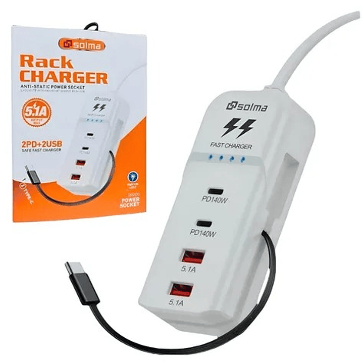 Rack Charger SOLMA PD140W  Cargador Rápido 4 Puertos USB-C y USB-A 3