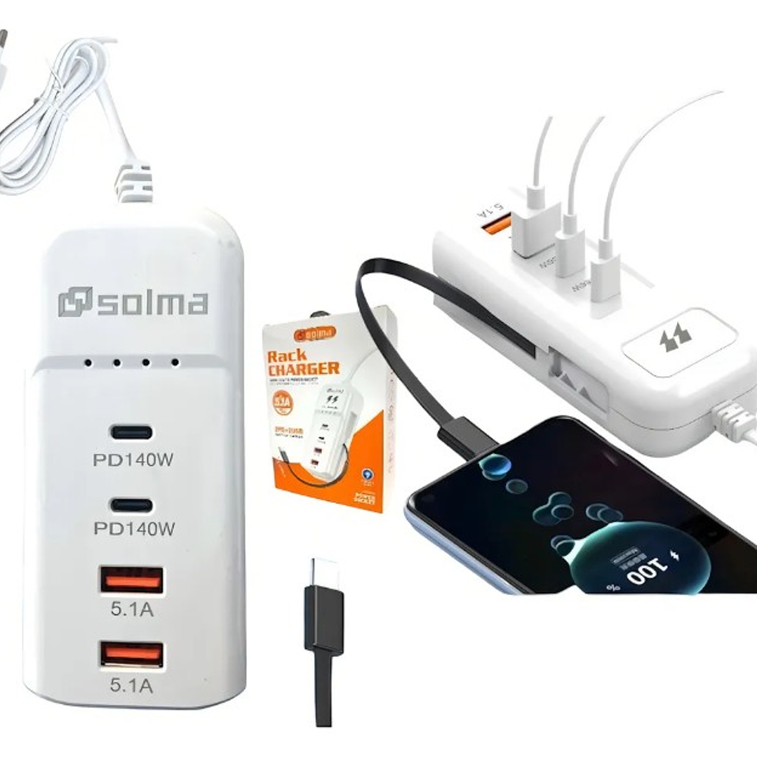 Rack Charger SOLMA PD140W  Cargador Rápido 4 Puertos USB-C y USB-A 2
