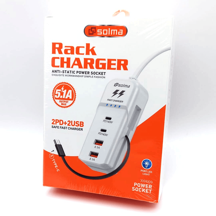 Rack Charger SOLMA PD140W  Cargador Rápido 4 Puertos USB-C y USB-A 5