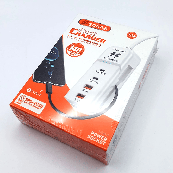 Rack Charger SOLMA PD140W  Cargador Rápido 4 Puertos USB-C y USB-A 4