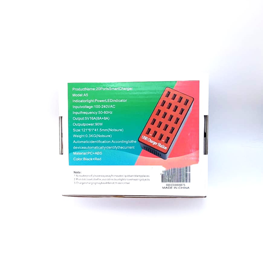 Cargador USB Inteligente 20 Puertos | Modelo A5 | Carga Rápida + Protección Total 10