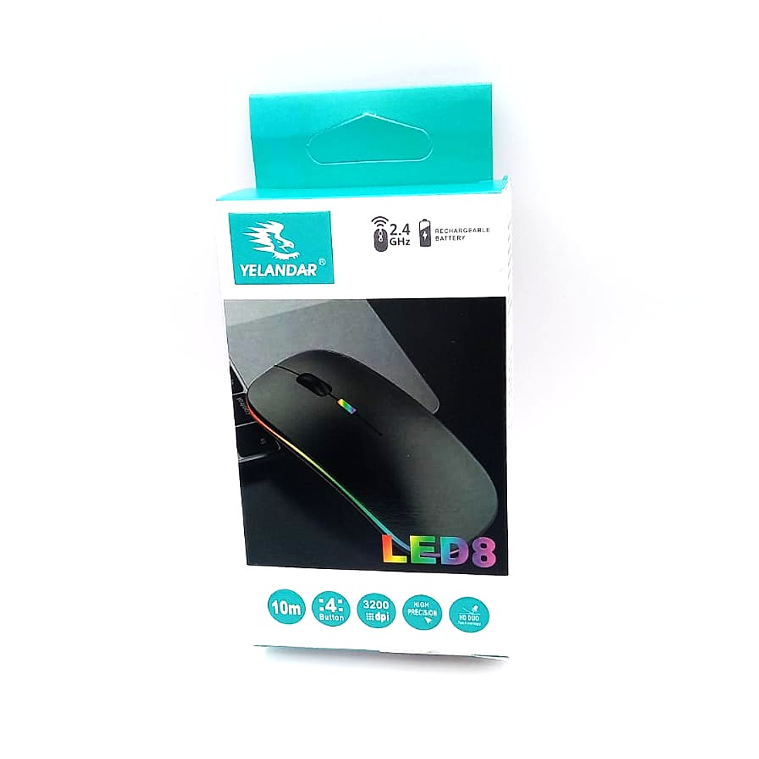 Mouse Inalámbrico YELANDAR LED8 | 2.4GHz + 3200 DPI + Recargable RGB 8