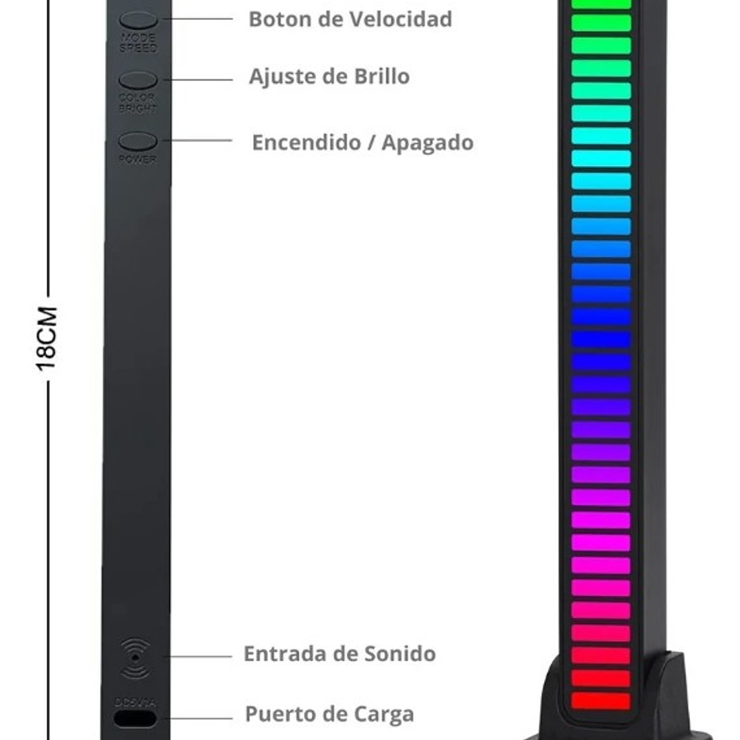Barra de Luz LED Vertical | Visualizador de Audio RGB + USB 13